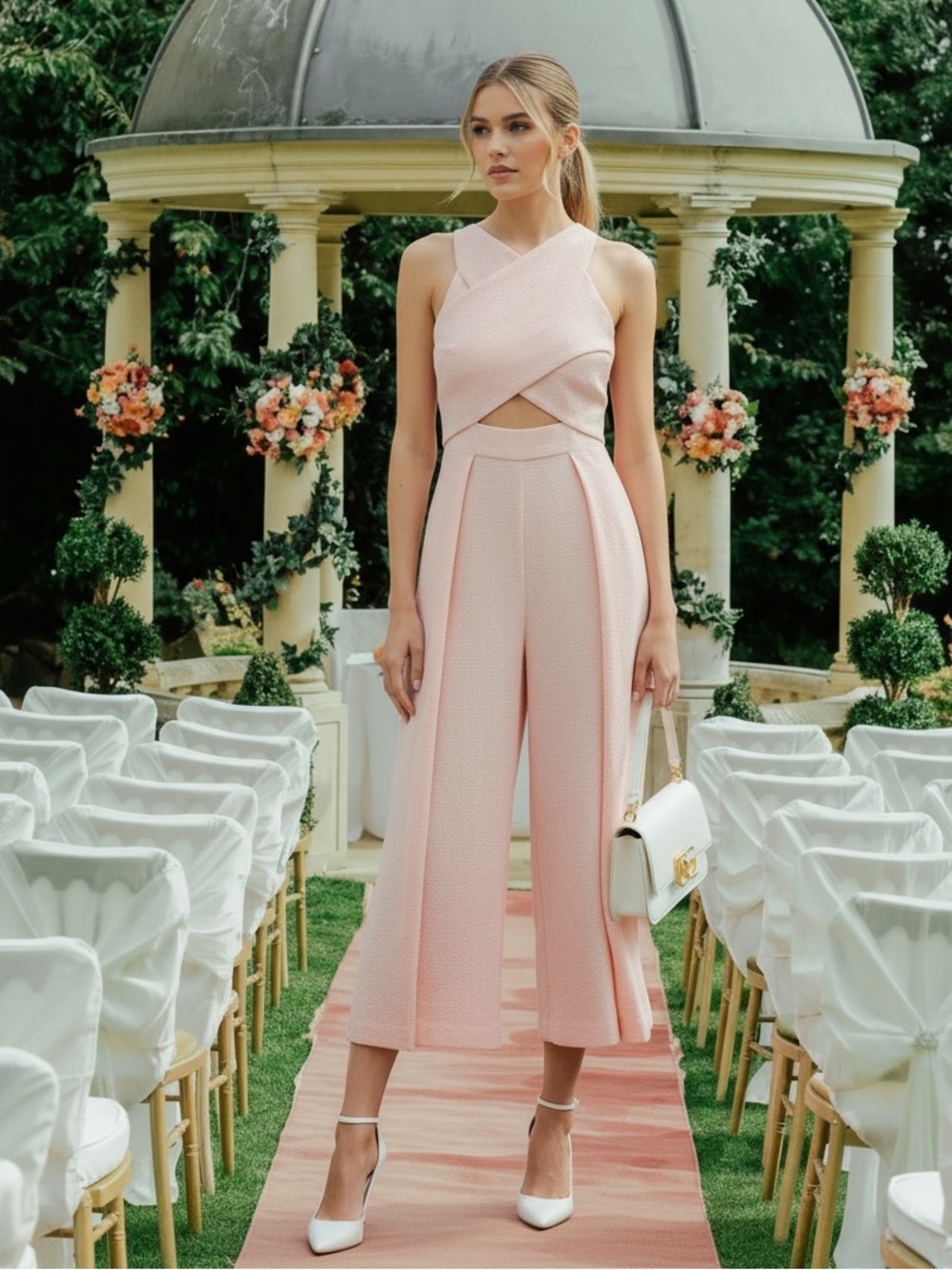 ELLIATT Arcadia Wide Leg Cut Out Jumpsuit in Peachy Pink Size XS